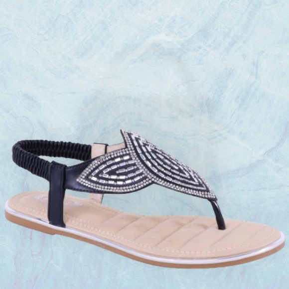 Italina Rhinestone Embellished Black Slingback Flatform Fancy Sandal - Picture 8 of 8